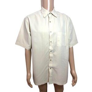 Alfani Men’s Button Up Shirt L Pale Yellow Short Sleeve Vtg Chest Pocket Casual